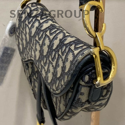 Dior Saddle Bag Small Blue Oblique Canvas Gold Hardware Classic Women