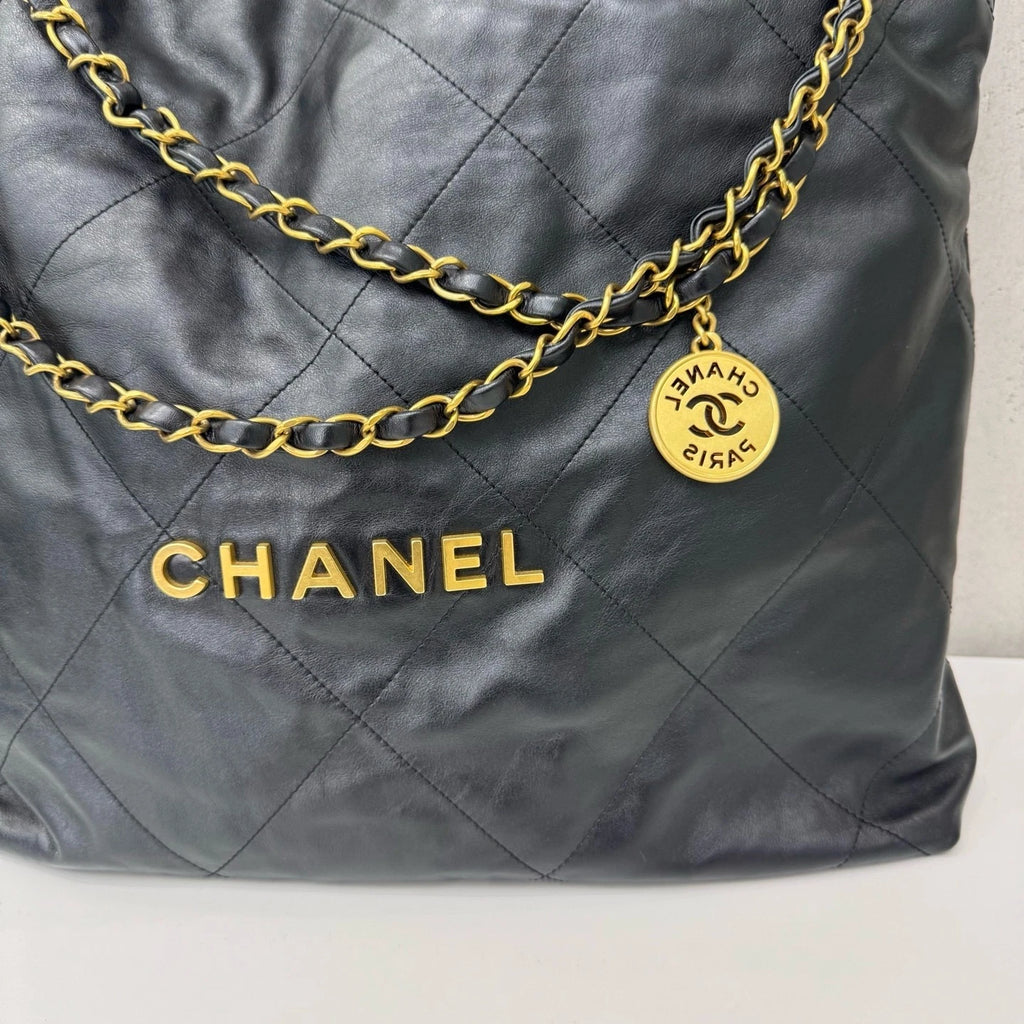 CHANEL 22Bag Black Gold Large Tote Shoulder Bag For Women