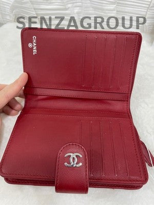Chanel Quilted Red Wallet Silver Hardware Classic Women's Clutch