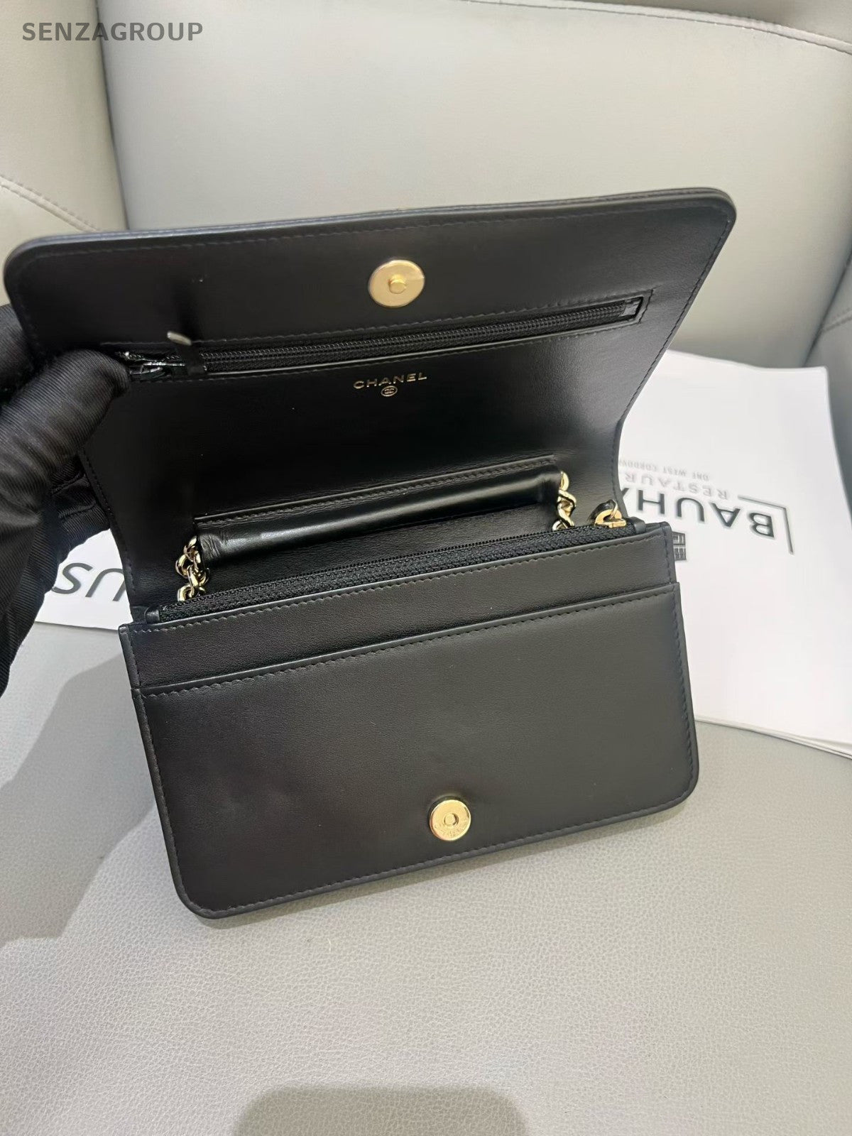 CHANEL Leboy Woc Caviar Diamon Pattern Chain Shoulder bag Black Gold Women