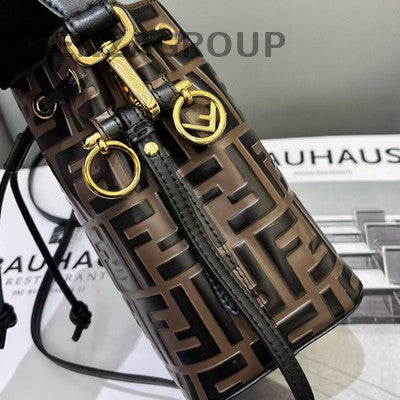 Fendi Tresor Mini Bucket Bag Brown Black Gold Hardware Women's Fashion Classic