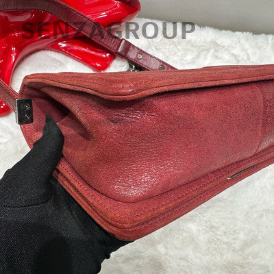 Chanel Le Boy Medium Lambskin Shoulder Bag Red Silver Classic Women