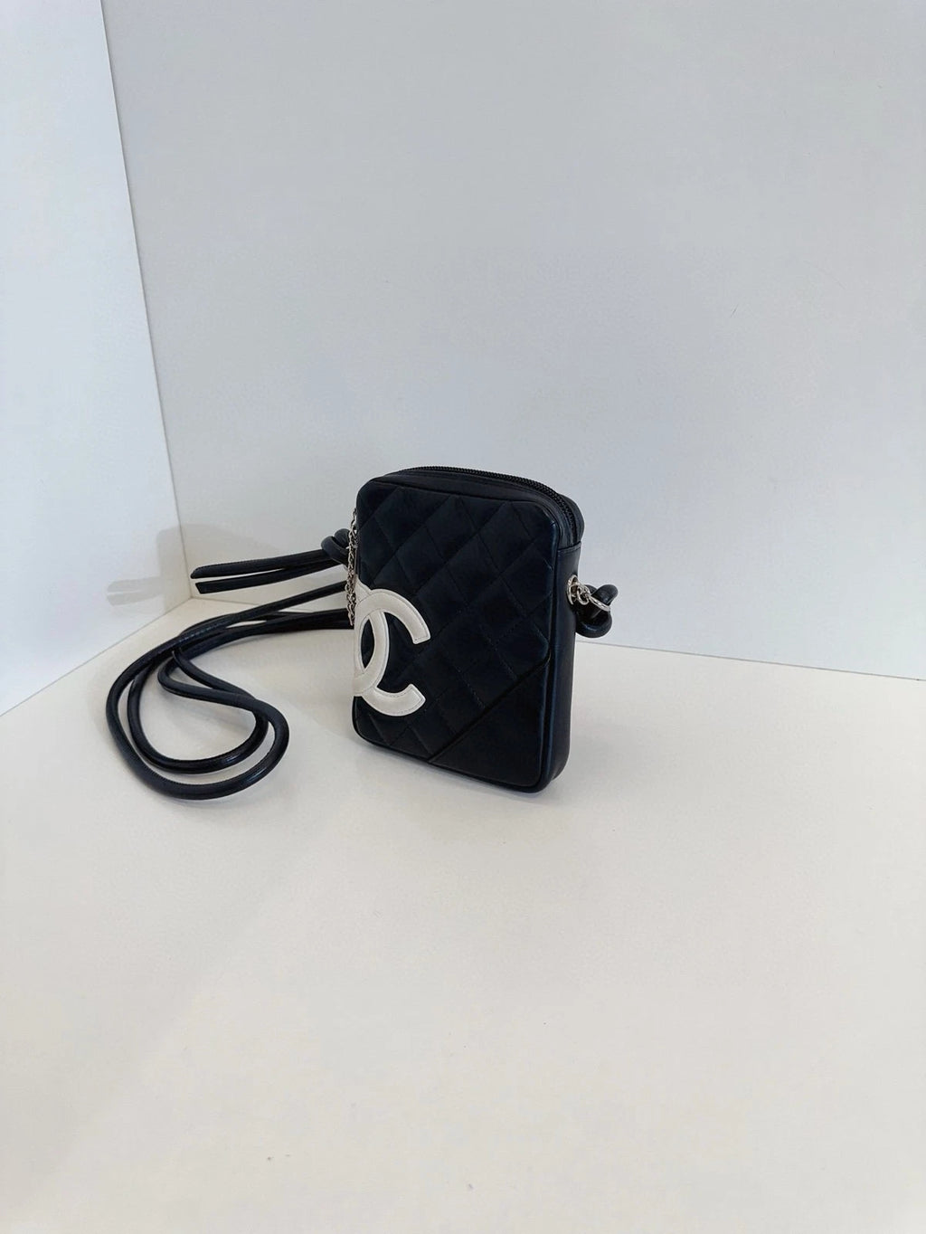 Chanel Mini Camera Case Bag Black White Panda Caviar Leather Quilted CC Logo