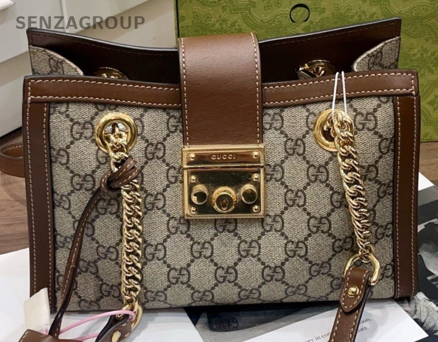 Gucci Padlock PM Chain Shoulder Bag Brown Gold Women Classic Designer