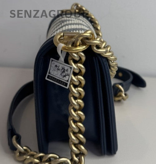 Chanel Leboy Lambskin Calfskin Leather PM Chain Shoulder Bag Black Gold Women