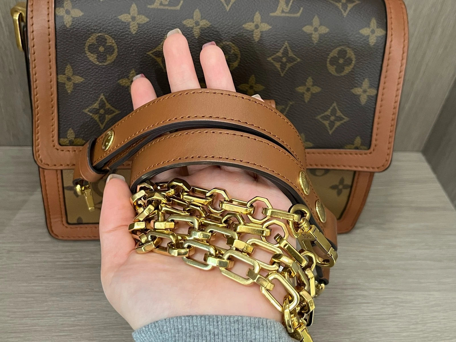 Louis Vuitton Canvas Monogram Caramel Dauphine MM Shoulder Bag Women