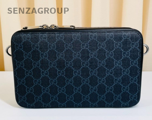 GUCCI Monogram Logo Camera bag Black Gray Shoulder Handbag