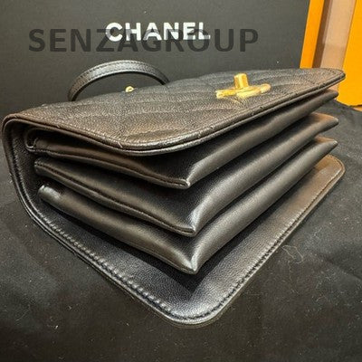Chanel Quilted Calfskin Chain Shoulder Bag Black Gold Women's Fashion