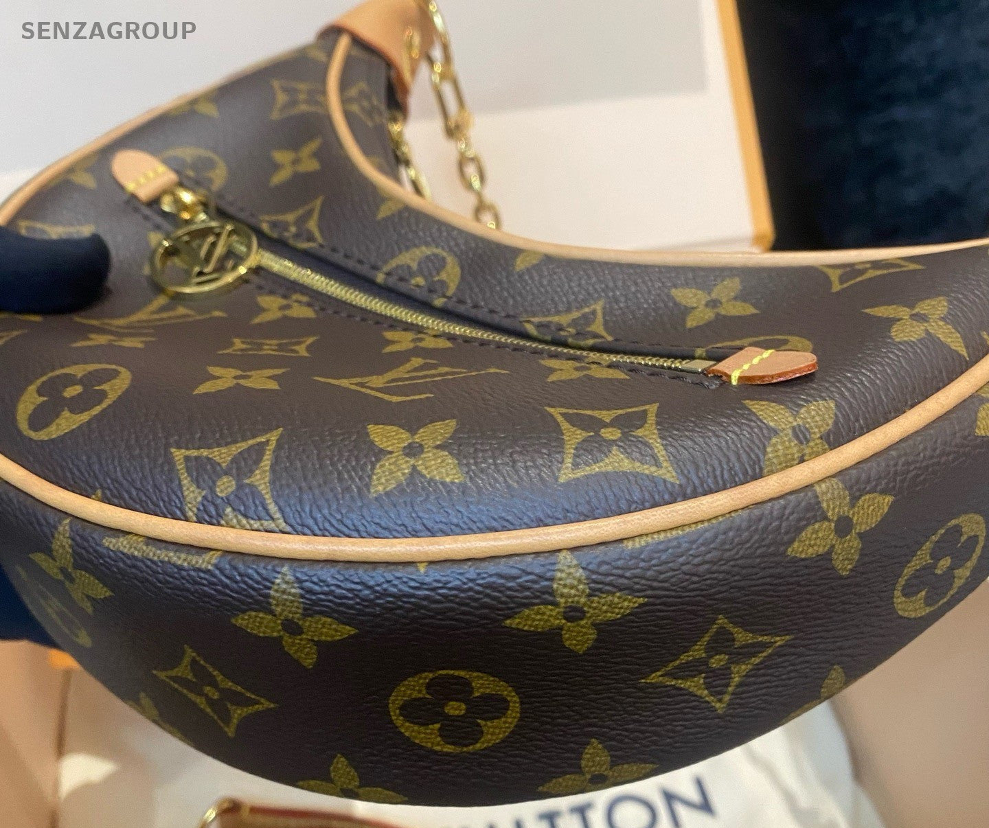 Louis Vuitton Loop Monogram Chain Shoulder Bag Brown Gold Women Classic