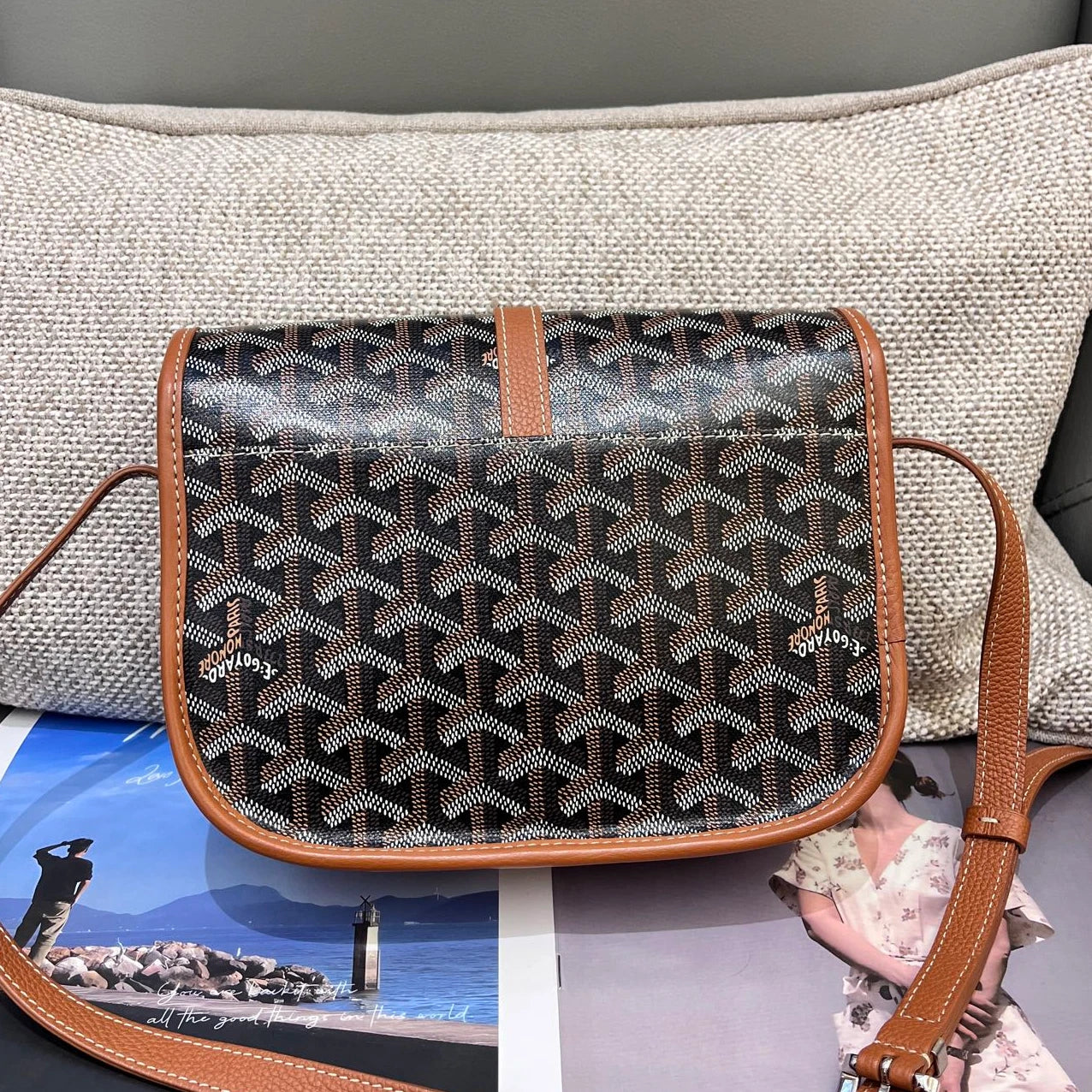 Goyard Belvedere Canvas PM Shoulder Crossbody Black Brown Silver Excellent
