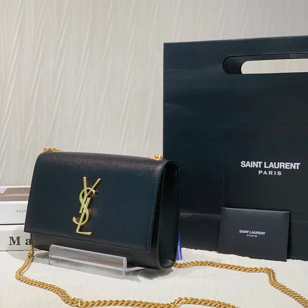 YSL Black Gold Leather Chain Shoulder Crossbody Bag For Women