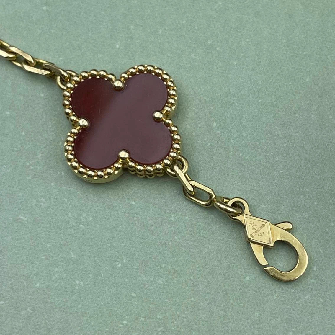 VCA Van Cleef &amp; Arpels Vintage Alhambra Carnelian 5 Motifs Clover Bracelet 18kYG