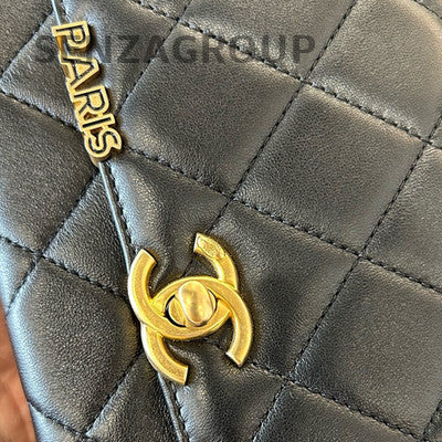 Chanel Black Quilted Lambskin Gold Chain Crossbody Bag Classic Women