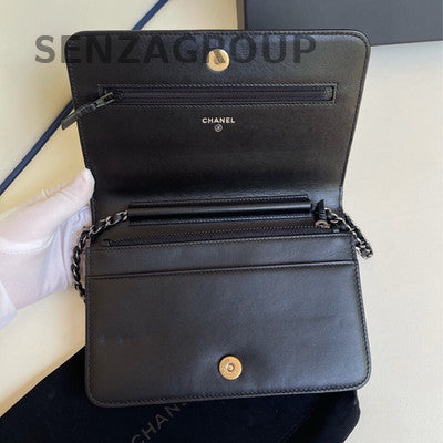 Chanel Classic Quilted WOC Wallet on Chain Black Gold Crossbody Bag