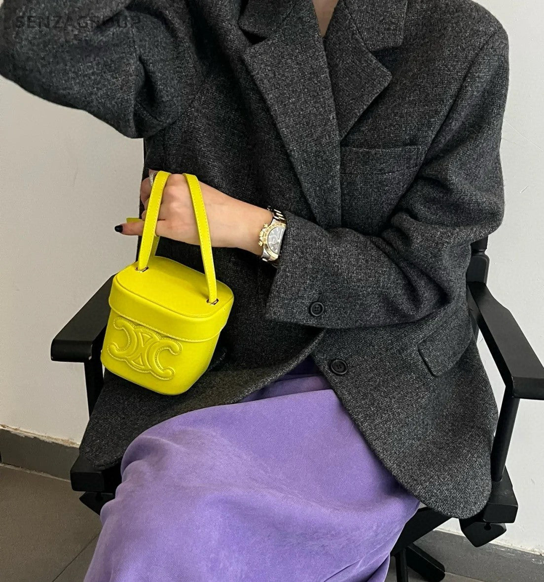 CELINE Triomphe Box Relief sculpture mini Lemon Yellow Crossbody bag Women