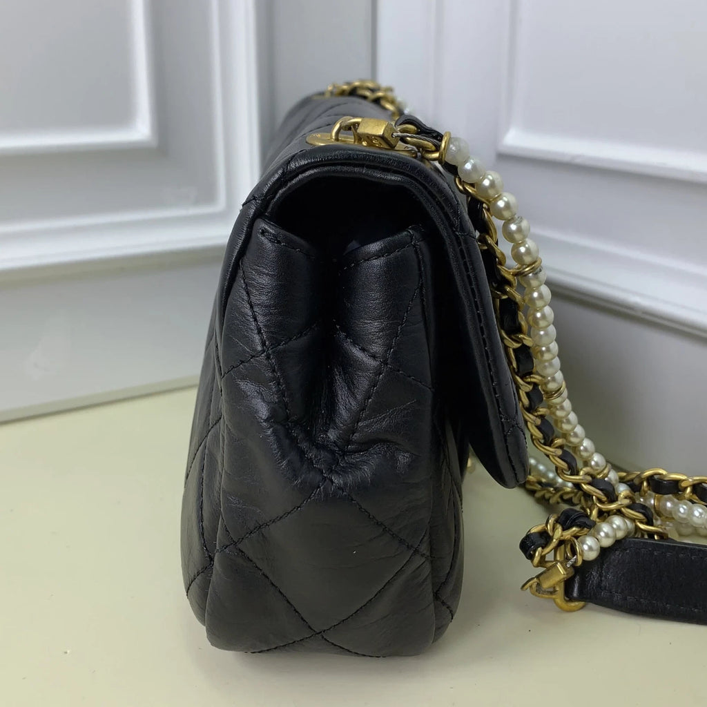 Chanel Classic Flap Big Mini Calfskin Chain Shoulder Bag Crossbody Black Women