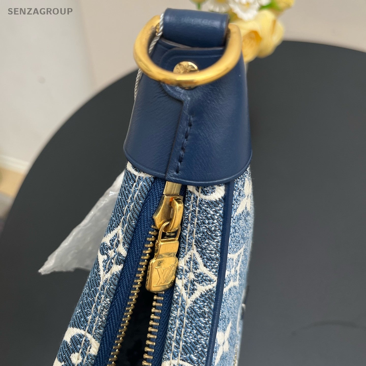 Louis Vuitton Denim Monogram Chain Shoulder Bag Blue Gold Women