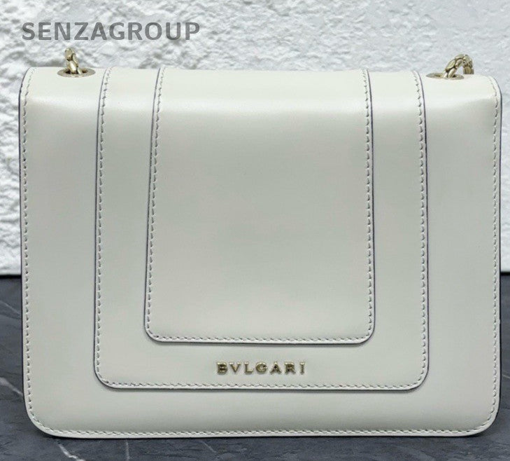 BVLGARI Serpenti Forever Chain 2Way Crossbody Shoulder Bag White Silver Women