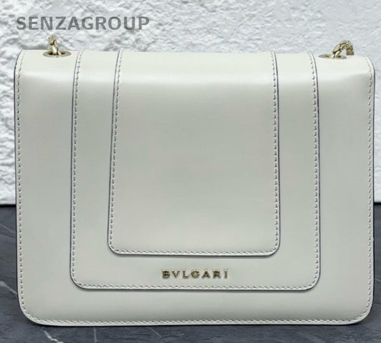 BVLGARI Serpenti Forever Chain 2Way Crossbody Shoulder Bag White Silver Women