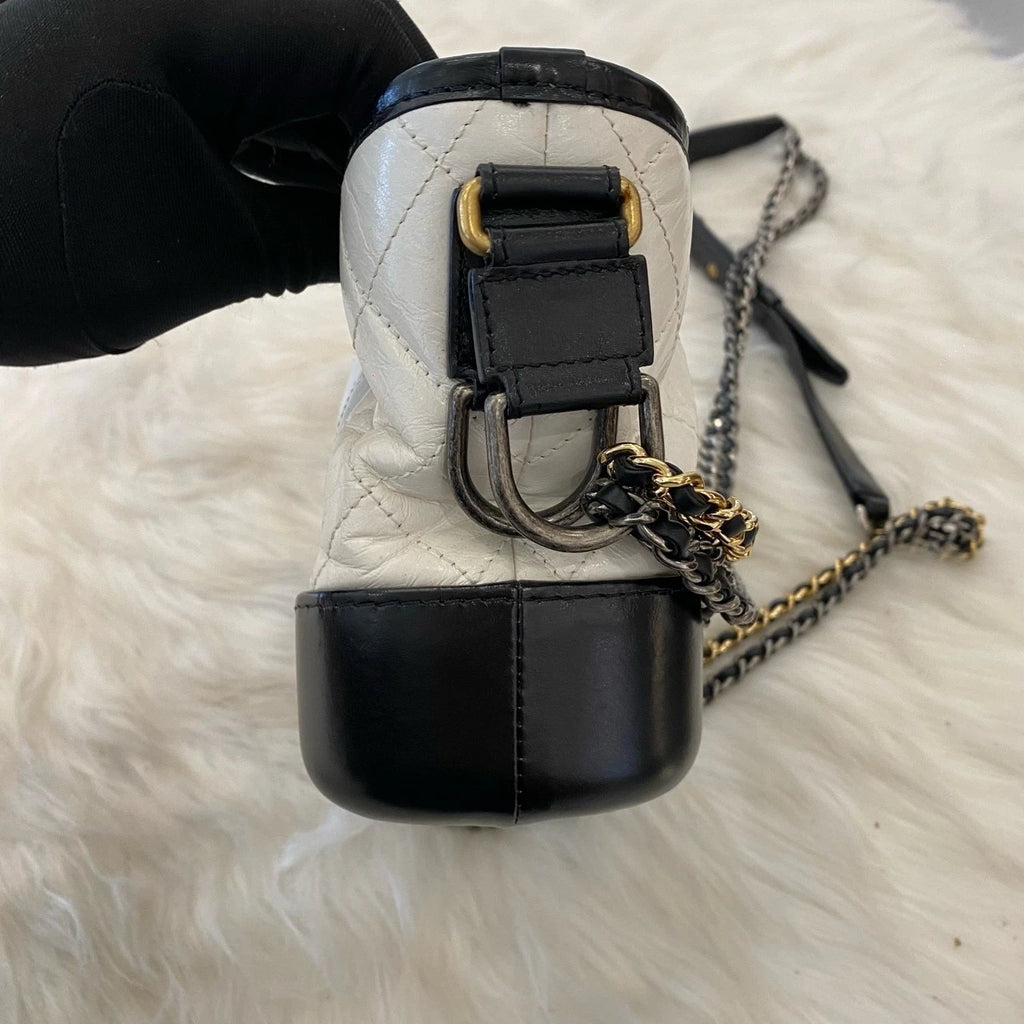 Chanel Gabrielle Hobo Bag Small White Black Chain Shoulder Crossbody