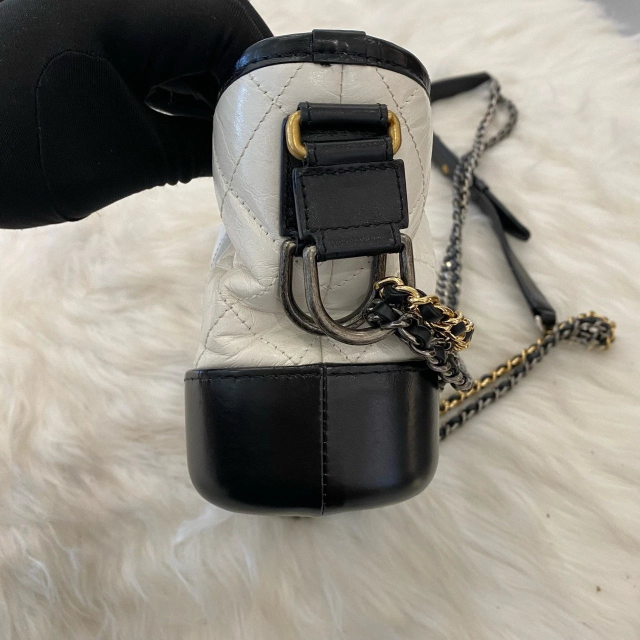 Chanel Gabrielle Hobo Bag Small White Black Chain Shoulder Crossbody
