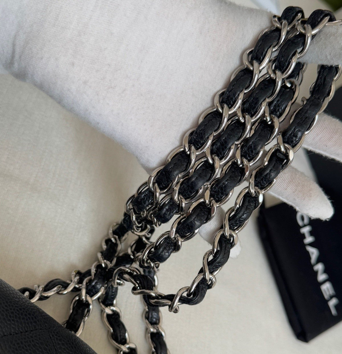 Chanel Classic Flap Jumbo Chain Shoulder Bag Crossbody Black Silver Women