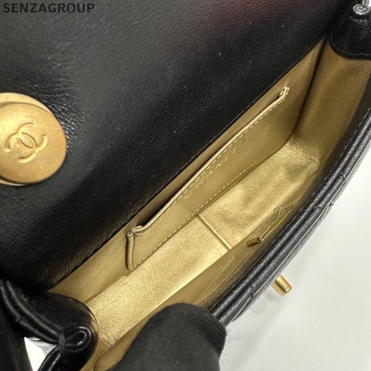 Chanel Classic Flap Double Pearl Chain Shoulder Crossbody Bag Black Gold