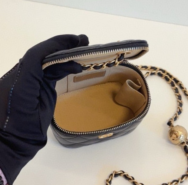 Chanel Diamond Box Chain Shoulder Bag Crossbody Black Gold Women Classic