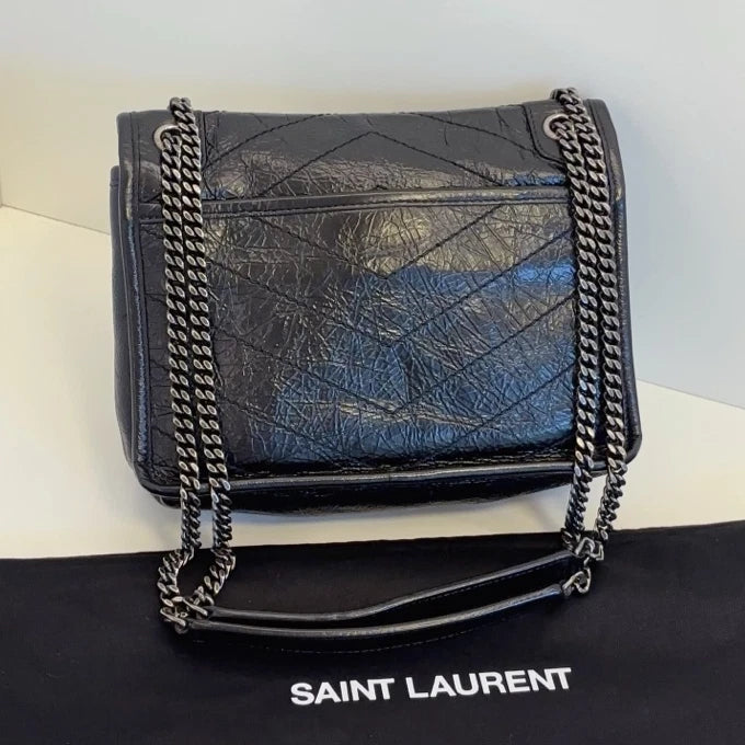 Saint Laurent Niki Black Silver Shoulder Bag Chain Bag Excellent