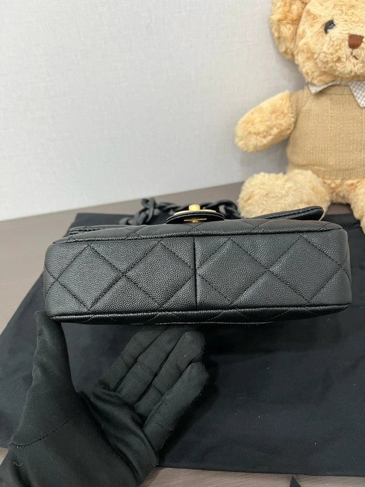 CHANEL 24P Black Mini Square Crossbody Bag For Women