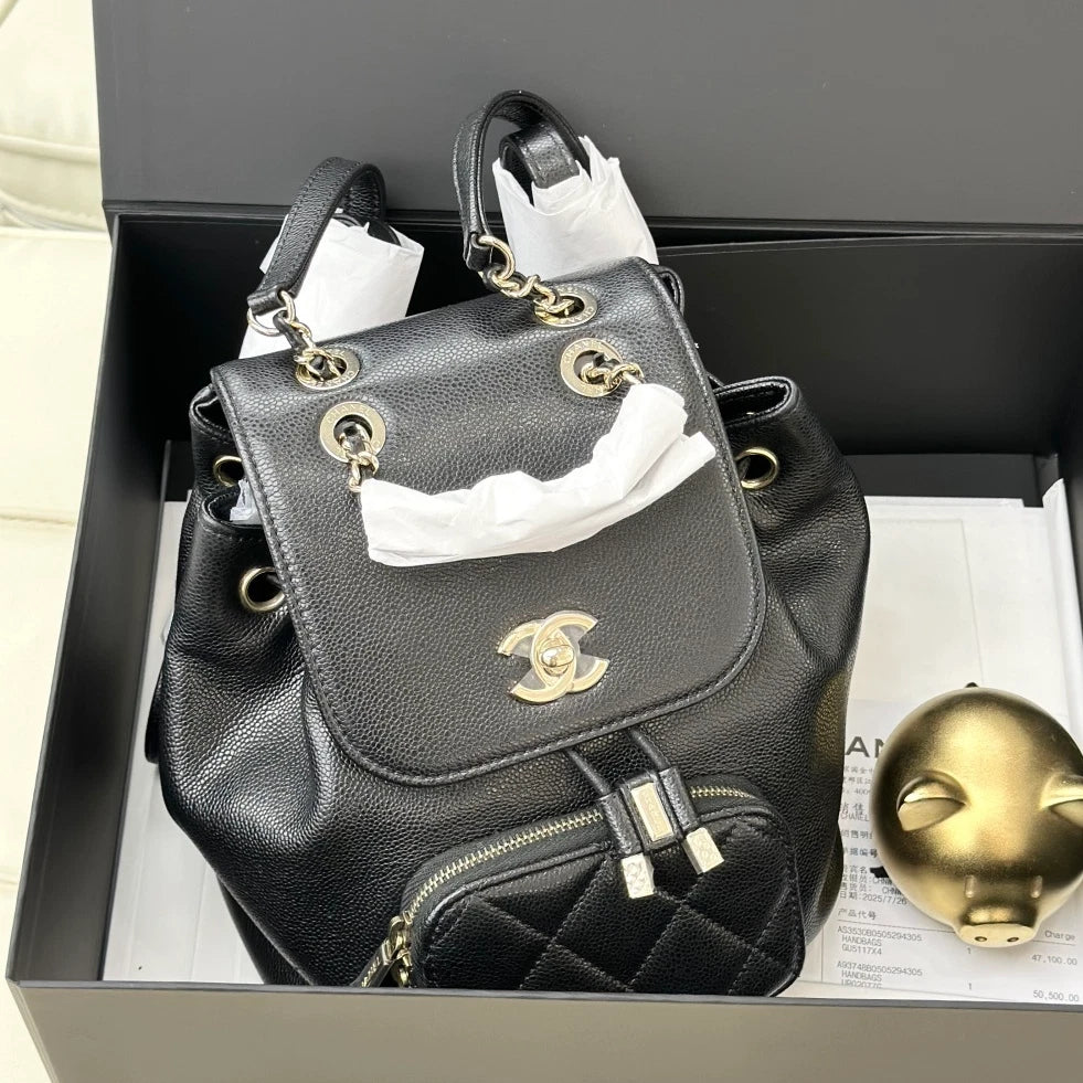 Chanel Affinity PM Calfskin Backpack Black Gold Hardware Women Classic S