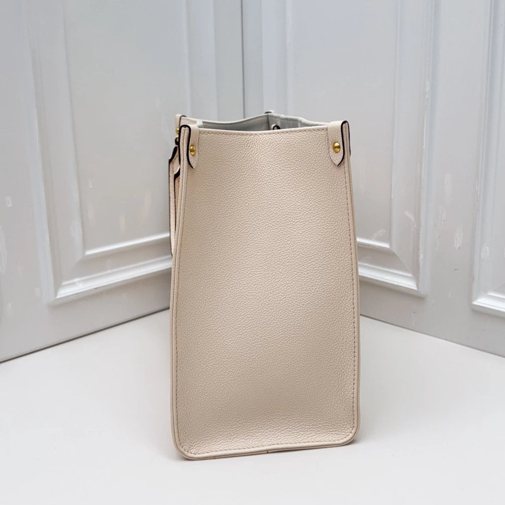 Louis Vuitton ONTheGo MM Tote Top Handle Bag White Orange Gold Women Classic