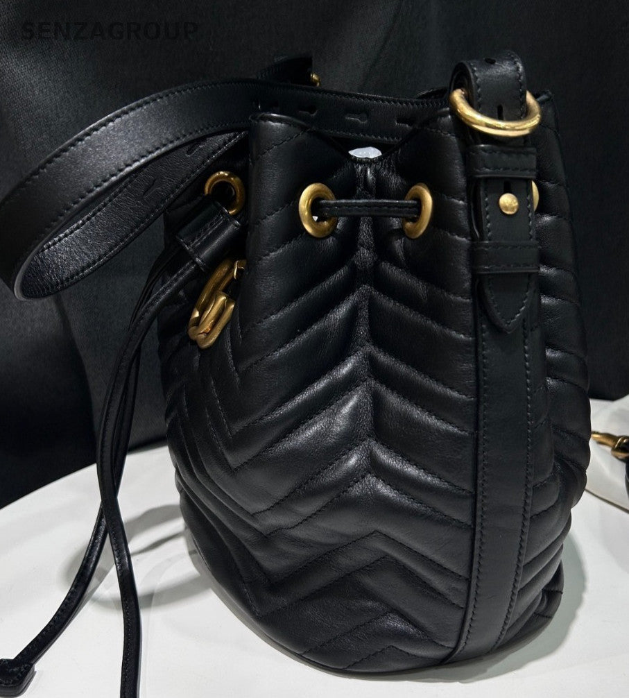 Gucci GG Marmont Bucket Black Gold Crossbody Women Classic Fashion