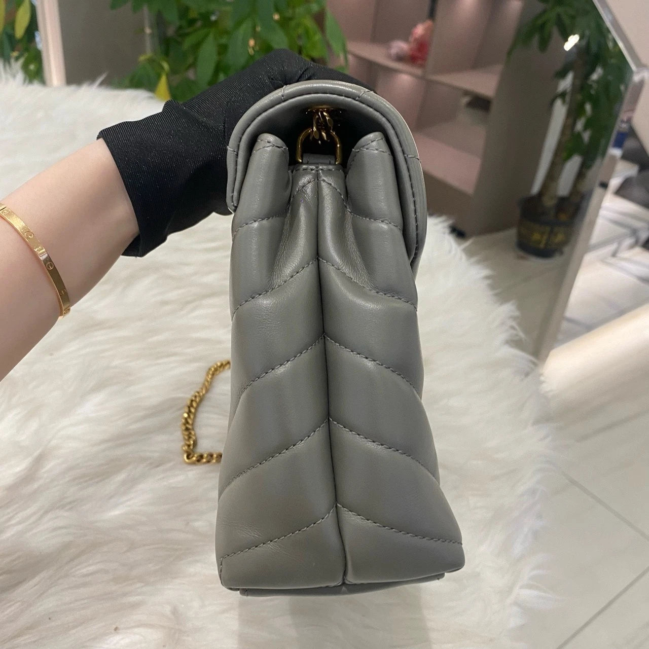 Saint Laurent YSL Classic Gray Gold Chain Shoulder Crossbody Bag