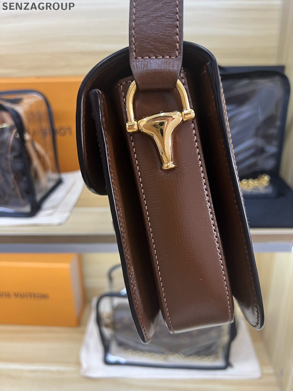 Gucci 1955 Medium GG Supreme Shoulder Bag Brown Gold Hardware Classic Women