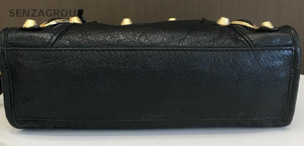 Balenciaga Mini Top Handle Shoulder Bag Crossbody Black Gold Women Classic