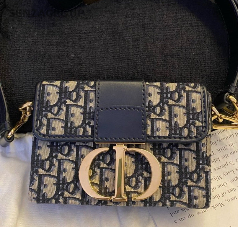 Christian Dior Montaigne Mini Box Shoulder Bag Blue Gold Used Women Classic