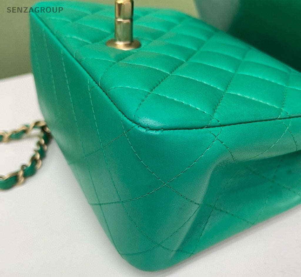 Chanel Classic Flap Chain Shoulder Bag Green Gold Women Fashion