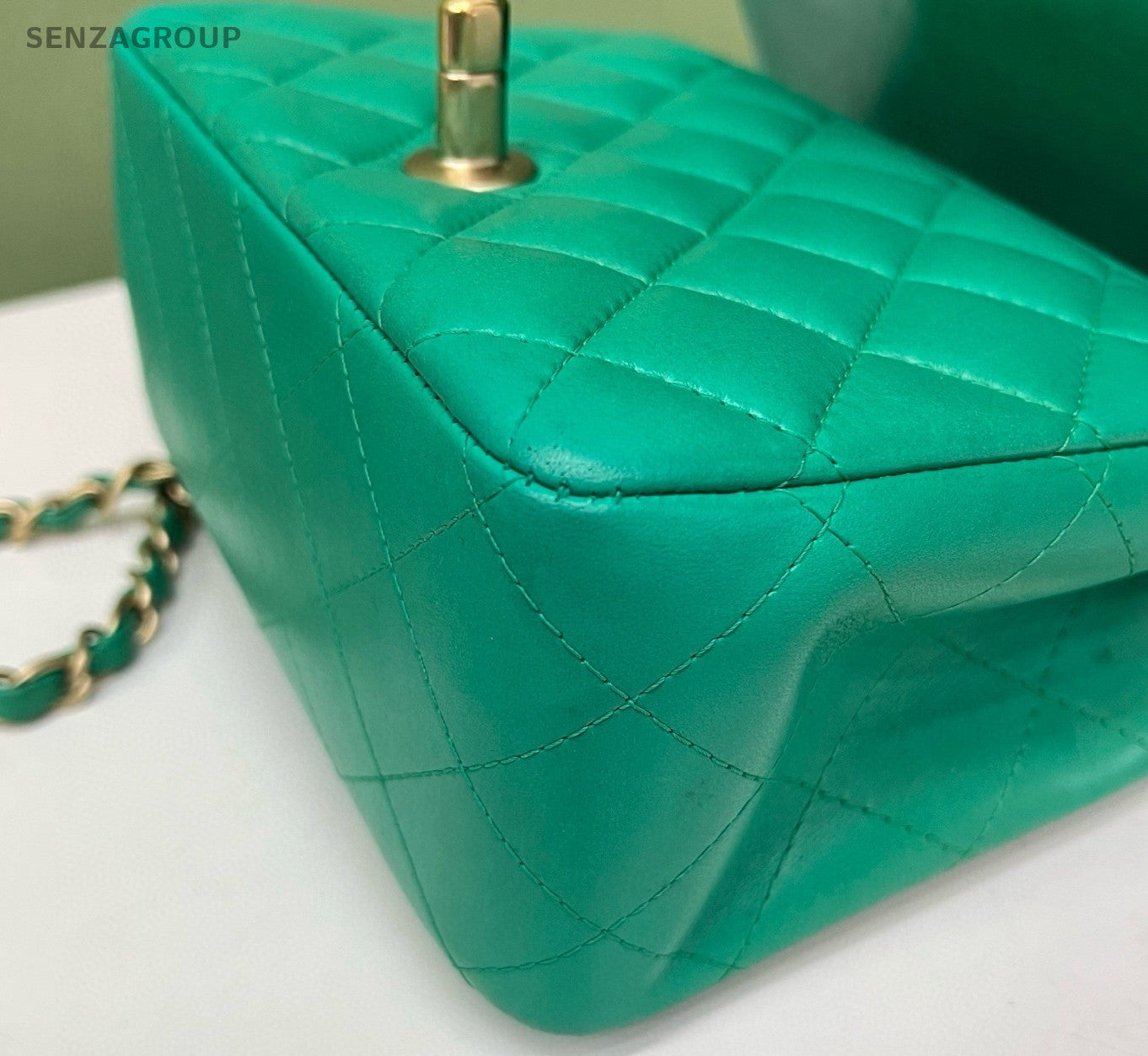Chanel Classic Flap Chain Shoulder Bag Green Gold Women Fashion