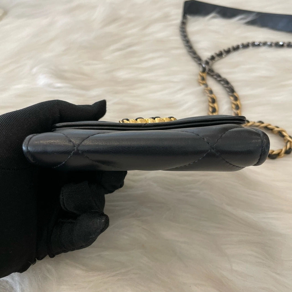 Chanel 19 Mini Flap Bag Black Gold Quilted Chain Crossbody Classic