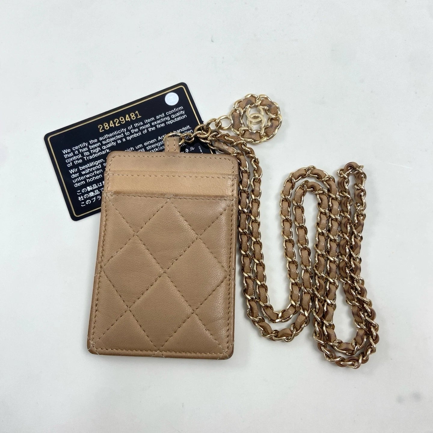 CHANEL Pre-owned Beige Lamskin Chain Card Wallet For Women