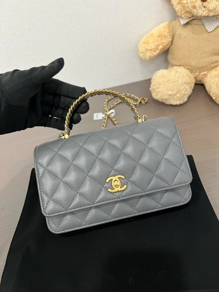CHANEL Gray Metal Handle WOC Crossbody Bag For Women