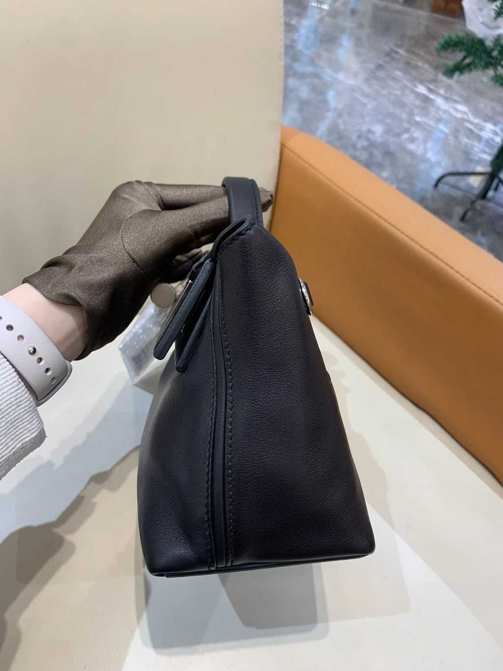 Hermes Mini 2424 Black Silver Volupto Leather Handbag For Women
