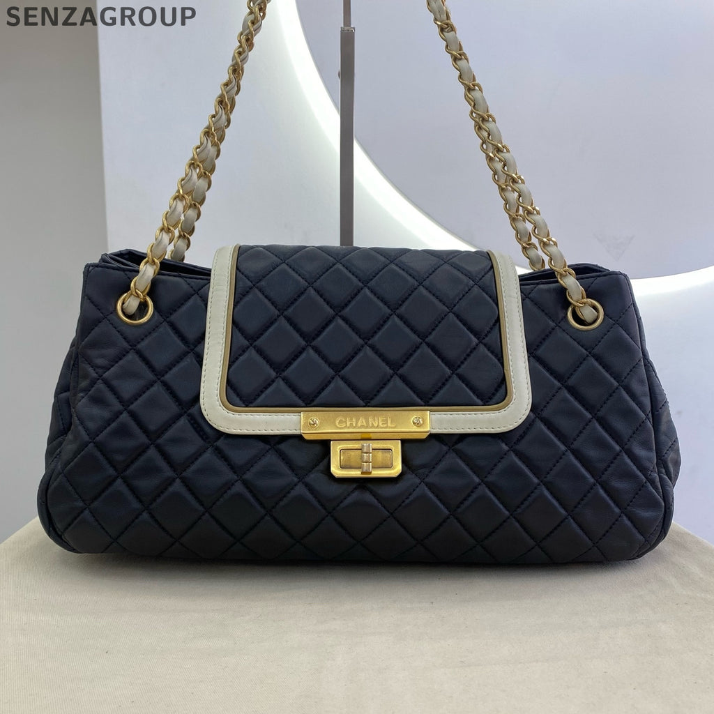 Chanel 2.55 Black White Colorblock Gold Hardware Pumpkin Bag Chain Shoulder Bag