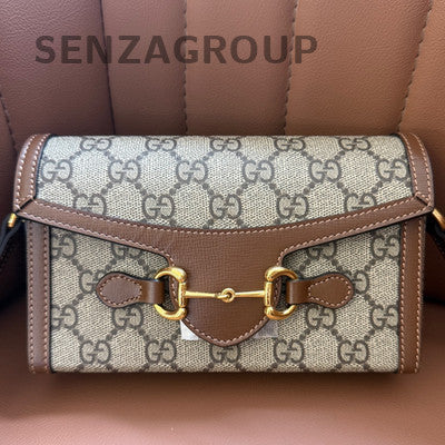 Gucci 1955 GG Supreme Brown Gold Buckle Women's Crossbody Phone Bag