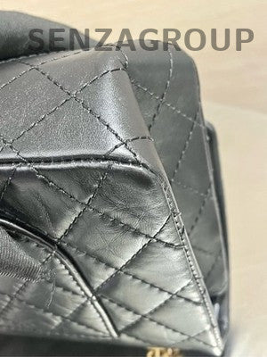Chanel 2.55 Small Black Gold Calfskin Chain Shoulder Bag Classic Quilted