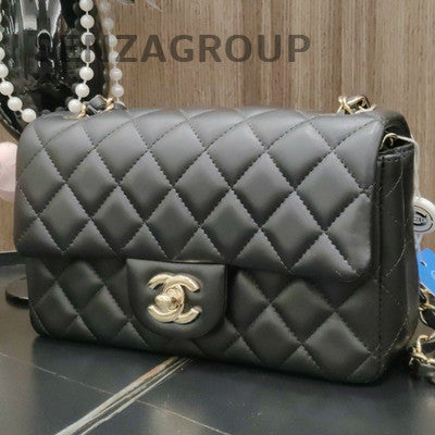 Chanel Classic Flap Mini Black Gold Lambskin Chain Shoulder Crossbody Bag