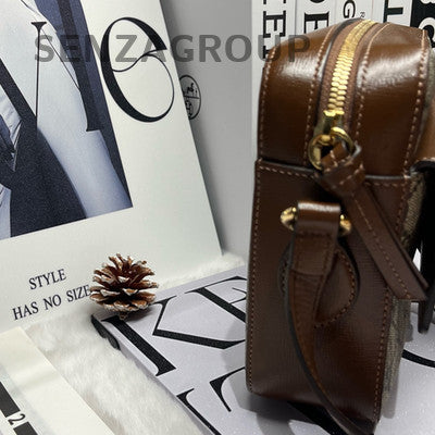 Gucci 1955 Small Camera Bag GG Monogram Brown Gold Buckle Women's Fashion