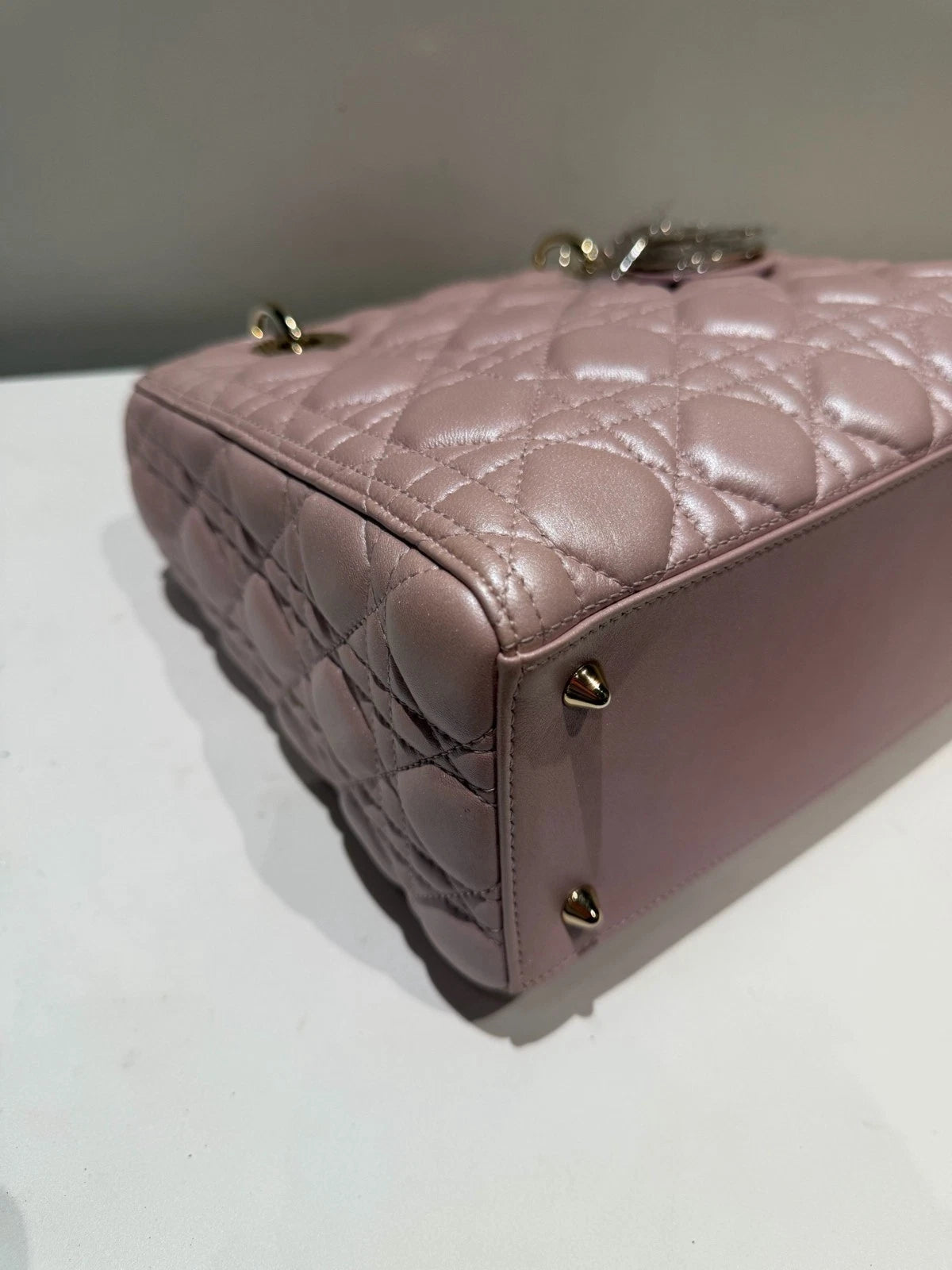 Dior Lady Dior Gold Pink Crossbody Top Handle Excellent