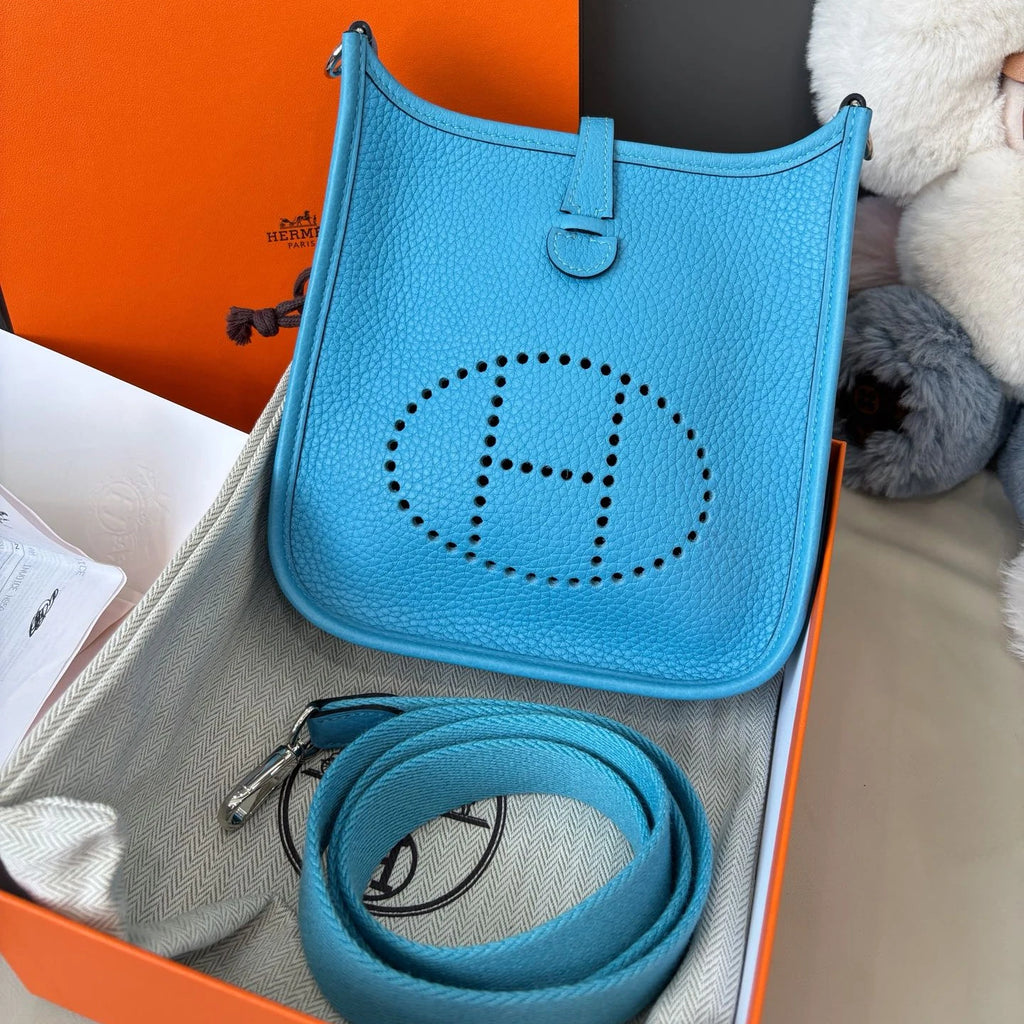 Hermes Evelyne Mini Shoulder Crossbody Blue Silver Women Classic